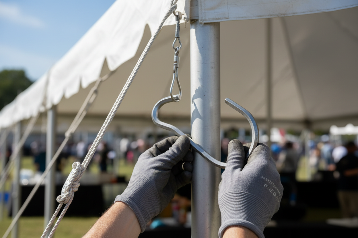 Super Hook XL installation on tent frame
